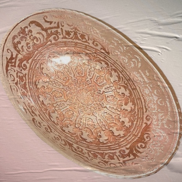 Vintage Ornate Amber Glass Serving Dish - Picture 2 of 7